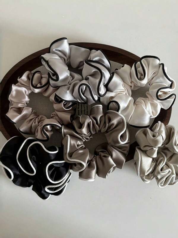 6 pièces/1 pièce Élastique en satin noir de grande taille pour hommes et femmes, fixateur de queue de cheval, cheveux bouclés épais, tresse longue, corde à cheveux de haute qualité, convient pour différents styles de coiffure comme les cheveux épais, bouclés, etc. Fixe fermement les cheveux, ne se détache pas, durable, supports de queue de cheval, élastiques à cheveux, bandes en caoutchouc pour cheveux, chouchous