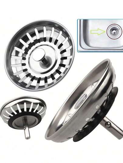 1pc Kitchen Sink Strainer, Stainless Steel Waste Plug Sink Filter, Bathroom Hair Collector, Sink Strainer, Floor Drain Kitchen Tools, Kitchen Anti-Vegetable And Fruit Clog Prevention, Bathroom And Kitchen Accessories, Suitable For Bathrooms, Kitchens, Shower Rooms, Home Bathroom Decoration, Fall Back-To-School Kitchen Items Kitchen Accessories