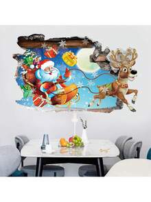 1PC Christmas Wall Sticker Santa Claus Breaks The Wall Decoration Wall Sticker Bedroom Living Room Holiday Party Home Decoration Christmas Sticker Christmas Decorations Room Decor Wall Stickers Stickers Christmas Decorations Home