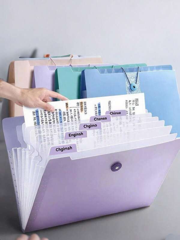 A4 Multi-Pocket File Folder With Button Closure - 5-Color Options, PP Plastic Material, Schoolwork Organizer / Test Paper Classifier / Subject Sorter For Students / Teens, Classroom Use / Home Study, Halloween / Fall, Back To School Gift / Student Present, Cute Kawaii Style (School Supplies/Folder With Pockets/Paper Organizer/Back To School/Student Gift/Kawaii Folder/Homework Organizer)