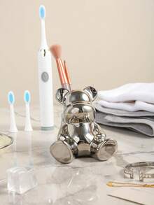 1 Peça Suporte para Escova de Dentes e Organizador de Maquiagem em Formato de Urso Cerâmico, Acessório de Banheiro Útil