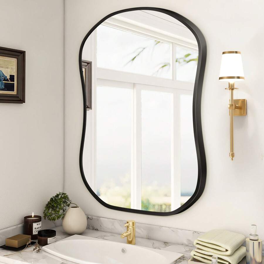 Gourd-Shaped Wall Mirror With Aluminum Alloy Frame For Bathroom, Living Room Decor, Vanity, Entryway & Bedroom