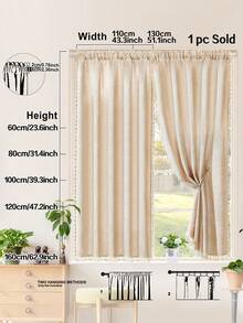 1 pieza Cortina corta de tela similar al lino beige, estilo minimalista japonés con flecos, cortina divisoria/cortina de café, adecuada para decoración de ventanas, armarios y puertas - Beis - Ver 3