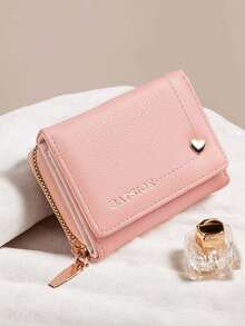 BATSIOE Elegant & Fashionable Women Short Tri-Fold Wallet Heart Decor Separate Zipper Coin Pouch Large Capacity Credit Card Holder Suitable As Gift For Young Women Girls Students For Women Money Wallet Mini Wallet Purse Wallet Small Wallet Cute Wallet