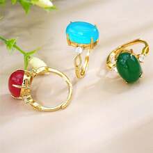 1 pieza Nuevo anillo de piedra preciosa de jade en forma de huevo de paloma, anillo de cobre ajustable con circonita cúbica, anillo de jade y diamante para mujer (talla ajustable)