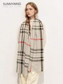 1pc Women's Plaid Polyester Elegant Scarf, Suitable For Daily Wear And Parties - Grey - View 4