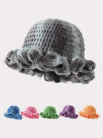 1pc Women's Fashion Satin Dyed Ombre Hand-Knitted Wavy Knitted Hat, Suitable For Autumn/Winter Daily Warmth And Outfits