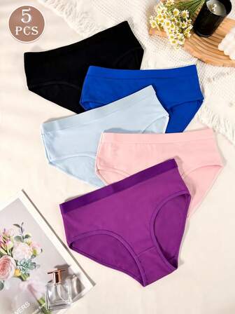 5 件无缝三角裤女士内裤内裤贴身衣物多色纯色日常穿着舒适必备三角裤日常健身可爱基本款
