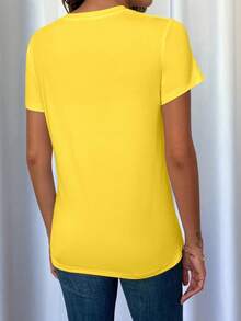 Playera para mujer estilo casual minimalista estampado abeja corazón algodón amarillo corte ajustado cuello redondo manga corta primavera verano cotidiana versátil - Amarillo - Ver 2
