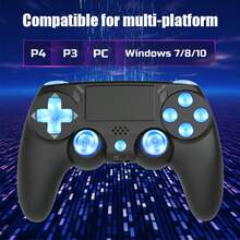 GAMINJA P471 无线控制器带 RGB 灯，兼容 /Slim/Pro/PS3/PC，RGB 多模式灯光效果，双振动，扬声器，六轴陀螺仪，耳机插孔，触摸板和 LED 指示灯 - 彩色 - 查看 4