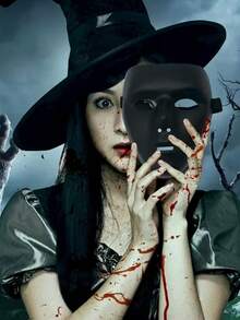 1pcsmale And Female Dance Masks, White And Black Half-Face Masquerade Ball Masks, Must-Have Halloween Party Masks, Props And Accessories, Mysterious Gothic-Style Masquerade Dance Party Ornaments, Adjustable Comfortable Headbands - Multicolor - View 6