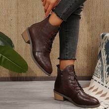 Botas femininas de cano curto, novas botas marrons de outono/inverno, botas de sola grossa, zíper e cadarço, botas estilo britânico, botas da moda para mulheres