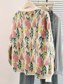 Women's Casual Knit Cardigan - Printed, Elastic Fabric & Long Sleeve, Daily Essential For Fall