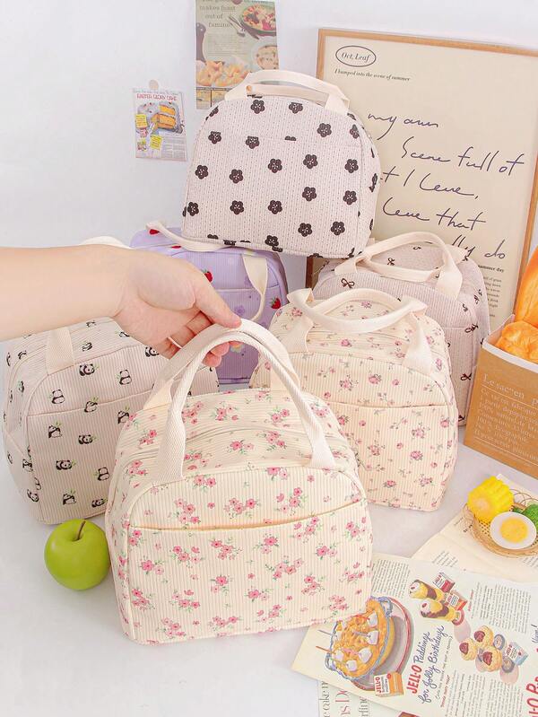 1 قطعة حقيبة غداء معزولة مطبوعة بنقشة الأزهار الوردية، حقيبة غداء من الكوردروي مع نمط فراشة جميل، حقيبة غداء بنتو مطبوعة بنمط الأزهار السوداء، حقيبة تبريد مطبوعة برسم الباندا الجميل، حقيبة غداء للنزهات والرحلات كبيرة السعة، حقيبة غداء محمولة باليد، حقيبة تخزين طعام متعددة الجيوب معزولة حراريًا، لوازم المدرسة والفصل الدراسي