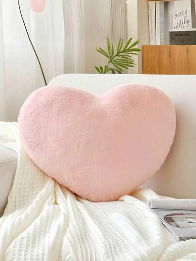[Washable Heart-Shaped Pillow] Modern Autumn And Winter Heart-Shaped Faux Fur Pillow With Zipper Closure - Washable, Handmade, Filled With Polyurethane Foam, Suitable For Sofa, Bed, And Multipurpose Use - Comfortable All Year Round