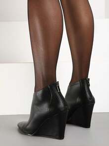 Minimalist Pointed Toe Wedge Ankle Boots - Black - View 4