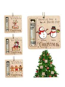 4 piezas Regalo de Navidad, Encantador Tarro de Dinero de Madera, Regalo de Efectivo Perfecto de Navidad para Familiares y Amigos, Decoración del Hogar Navideña, Decoración de Fiesta, Regalo, Decoración Colgante del Árbol de Navidad, Decoración de Habitación, Lindo Tarro de Dinero de Navidad para Guardar Efectivo, Adornos Navideños de Madera, Adornos Colgantes de Tarro de Dinero de Navidad para Guardar Regalos en Efectivo, Árbol de Navidad