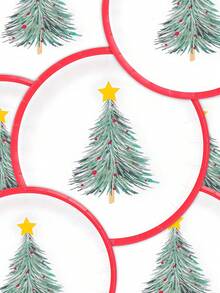 10 piezas/20 piezas/50 piezas Juego de vajilla navideña con platos de papel con árbol de Navidad verde, platos de postre/pastel de 7 pulgadas lindos, platos de cena de 9 pulgadas hermosos para fiestas de Navidad, suministros y decoración de fiesta de invierno y Navidad