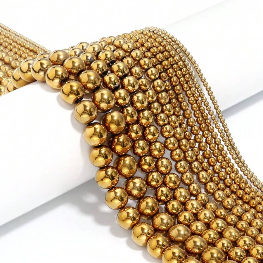 1颗电镀深金色赤铁矿圆珠，尺寸2/3/4/6/8/10毫米，时尚休闲重金属风格，适用于珠宝制作、手工DIY串珠、手链、项链、吊坠、装饰工艺品等。