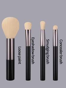 4pcs/8pcs Mini Makeup Brush Set - Powder Brush, Blush Brush, Concealer Brush, Eyeshadow Brush, Multi-Functional Brush Set + Flocked Powder Puff/Mini Makeup Sponge/Thumb Concealer Puff