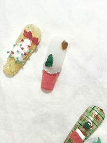 1 pieza Molde de arte de uñas navideño, incluye corona de Navidad, árbol de Navidad, hombre de jengibre, muñeco de nieve, copo de nieve, bola de cristal, campana, chimenea, pollo asado, fogata, regalo Molde de silicona 3D para arte de uñas