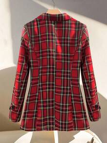 Women's Casual Christmas Plaid Single-Breasted Fitted Long Sleeve Blazer - Red - View 2