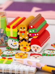 Set de 6 borradores de regalo de Navidad, premios y recompensas, caja de borradores divertidos y lindos, adecuados para recompensas en el aula, premios, recuerdos de fiesta, relleno de bolsas de regalo, escuela, oficina, hogar