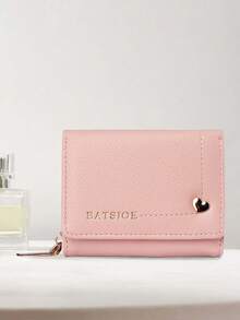 BATSIOE Elegant & Fashionable Women Short Tri-Fold Wallet Heart Decor Separate Zipper Coin Pouch Large Capacity Credit Card Holder Suitable As Gift For Young Women Girls Students For Women Money Wallet Mini Wallet Purse Wallet Small Wallet Cute Wallet