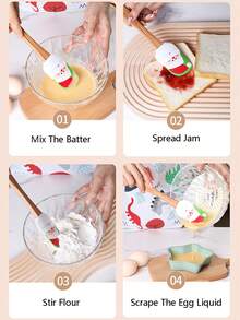 1/6 件圣诞硅胶抹刀圣诞老人麋鹿雪花雪人圣诞蛋糕抹刀带木柄用于烘焙和搅拌圣诞派对厨房用具 - 彩色 - 查看 10