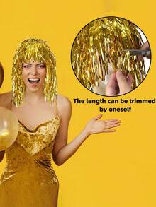 1顶闪亮假发，闪光派对假发，彩色闪光假发帽，迪斯科服装假发，趣味派对帽，趣味闪光金属发饰，适合派对嘉年华、头饰、日常派对用品、派对家居装饰、派对礼物、节日用品、庆典用品、角色扮演道具、奇特物品、酷炫圣诞装饰、万圣节、圣诞装饰、赠品。