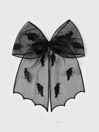 1 件哥特式手工蝴蝶结蕾丝刺绣乌鸦装饰发夹，适合女性日常佩戴，完美的节日礼物，非常适合万圣节、圣诞节和其他节日