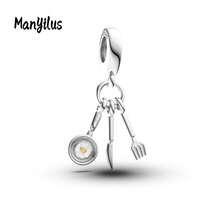 Manyilus 1 Stück Original 925 Sterling Silber Anhänger Perlen: Liebespfeil, Roter Diamant Blumenstrauß, Rosa Emaille Bass Gitarre, Pfanne mit Messer und Gabel, Katzenpfoten Knochen Stab, Rosa Herz mit Flügeln, Bunte Färbepinsel, Stern mit goldenem rundem Diamant Spirale