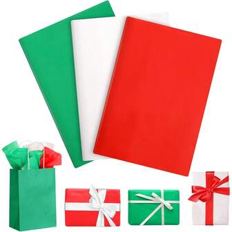 50 Sheets Christmas Tissue Paper For Gift Bags, Red White Green Art Tissue Paper Bulk For Holidays Decoration DIY Crafts Birthday Wedding Packaging, 14 X 20 Inches