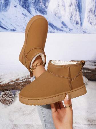 女款复古时尚优雅纯色户外抓绒雪地靴厚底防滑短靴保暖防寒冬季新款加厚保暖防冻雪地靴防水防滑舒适雪地靴男女款设计户外防滑舒适鞋冬季厚底平底拖鞋