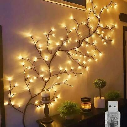 1根2.3米/7.55英尺人造树枝灯，柔软灵活的柳枝造型，USB供电，8种模式，适用于室内客厅和卧室装饰、室内氛围照明、派对、聚会、生日礼物、万圣节和圣诞节装饰