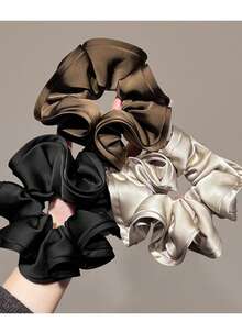 3 peças de elásticos de cabelo vintage de cetim elegantes, elásticos para coques, rabos de cavalo, sem danos, cabelos cacheados, elásticos de cabelo, acessórios para cabelos cacheados - Multicolorido - Ver 1