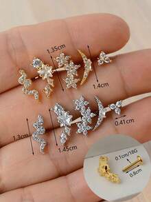 1PC 316 Stainless Steel Flower Snake Moon Star CZ Cartilage Earring Helix Tragus Studs Flatback Labret Nose Stud Piercing Daith Conch Earrings 18G