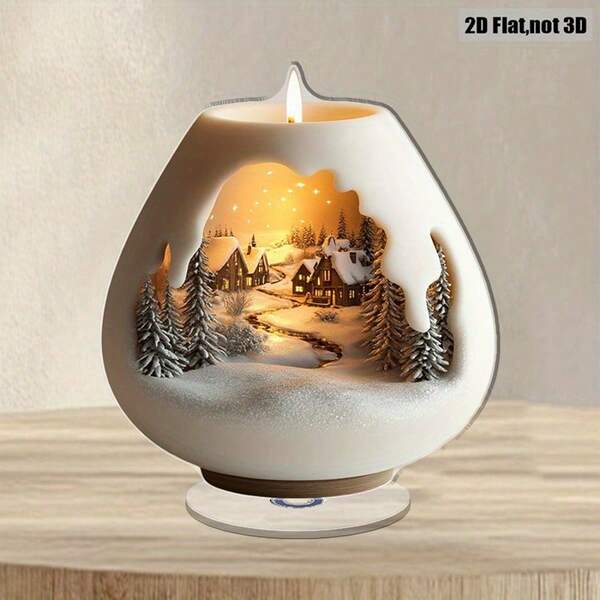 1pc Rotating Acrylic Desktop Decor - Half-Melted Candle With Snowy Winter Village Scene (Trees & Houses) For Calming Atmosphere, Relax & Relaxation - Indoor/Outdoor Home Office Decor, No Electricity Needed, Unique Gift Idea, Indoor Decoration, Decor, Detailed Craftsmanship