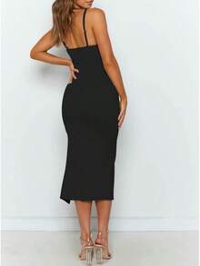 Women's Adjustable Spaghetti Straps Sleeveless High Waist Split Midi Bodycon Cocktail Party Dress, 2025 Style - 白色 - 查看 10