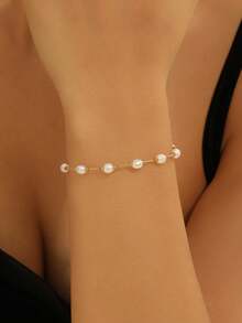 SHEISFREEDOM High Quality Casual Daily 1 Piece Fashionable Minimalist Style Creative True Natural Pearl Pendant Necklace For Women,Elegant & Unique Design Bracelet Jewelry, Delicate & Simple Style, Golden Titanium Steel Snake Chain,Suitable For Dates & Vacations & Women's Daily Casual Wear Accessory And Festival Anniversary Gift With Gift Box