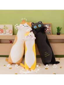 Molutian 两款尺寸（50/70厘米）可爱柔软长毛猫玩偶，可用作办公室午睡枕、睡眠枕、家居装饰礼品、儿童毛绒玩偶、蝙蝠毛绒玩偶、柔软拥抱枕、万圣节、圣诞节毛绒靠垫 - 彩色 - 查看 7