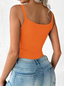 ChicMe U Neck Sleeveless Spaghetti Strap Ribbed Bodysuit Slim Fit Stretchy Basic Tank Top Classic Versatile Layering Shirt For Women
