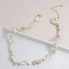 1pc Natural Asymmetric Stone Beaded Necklace For Men, European And American Style, Outdoor Beach Sports Collarbone Chain, Gift For Boyfriend