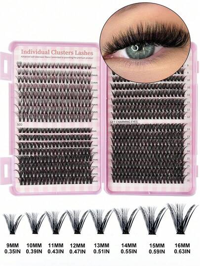60 szt. / 640 szt. Rzęsy w lokach D, 3/32 rzędy, pojedyncze, duża pojemność, 80D/30D+40D+50D, 12 mm/9-16 mm, mieszane, kępki rzęs, dla początkujących, do samodzielnego przedłużania rzęs w domu
