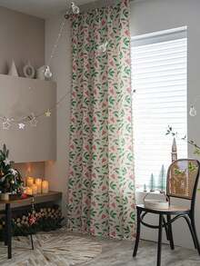 1 Stück Weihnachts-Fenstervorhang mit grünen Blättern, roten Beeren und Quasten, Herbstdekoration, schafft festliche Atmosphäre, geeignet für Wohnzimmer, Küche, Zuhause, Feiertags-Dekoration, Geschäfte, Cafés