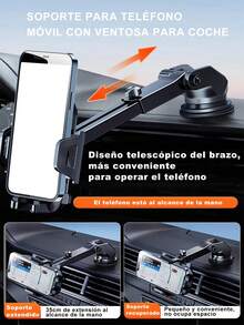 Soporte para teléfono móvil con rotación de 360°, plegable telescópico, antivibración y ultraestable, soporte universal para escritorio y coche. - Negro - Ver 9