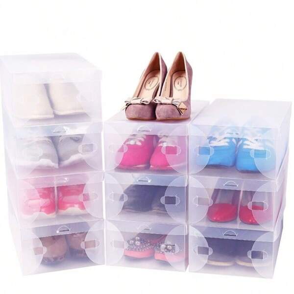 1pc Transparent Shoe Storage Box, Plastic Drawer-Style Shoe Cabinet, Foldable Dust-Proof Shoe Organizer