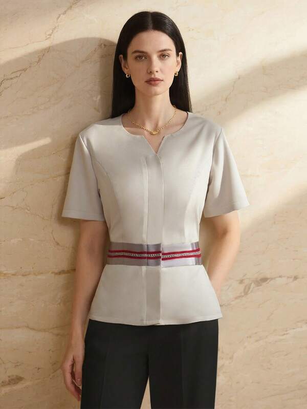 Amyenjoylife Modern Filipiniana Ladies' Elegant Temperament College Style Top Shirt Teacher Blouses Shirts Elegant Blouse Women Formal ﻿