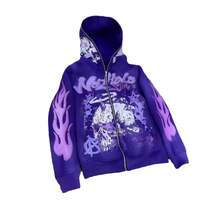 Y2K American Retro Harajuku Street Dark Hip-Hop High Street Cartoon Print Zipper Hoodie Loose Sweatshirt - 紫色 - 查看 6