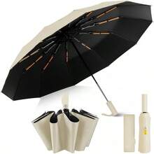 Paraguas Plegable Automático, Paraguas de Bolsillo para Lluvia y Sol, Sombrilla Plegable Grande Resistente al Viento y Lluvia con Protección UV, Portátil para Hombres y Mujeres - Beige - Ver 2